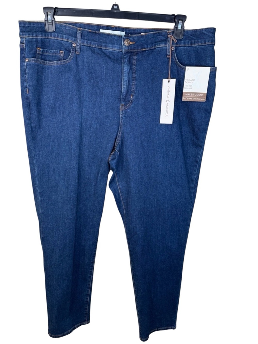 Vintage America Jeans Blue Slim Straight Mid-Rise‎ in Size 22W  NWT